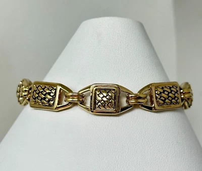 Brazalete Liz Claiborne LC Dorado Cesta Tejido Textura Panel Eslabón 7.5" Foto 1 de 4