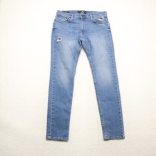 Hollister Men's Size 32x32 Blue Skinny Distressed Medium Wash Stretch Denim Jean
