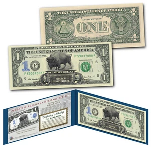 Black Eagle 1899 Silver Certificate Prototype on NEW $1 Bill - AMERICAN BUFFALO - Picture 1 of 3