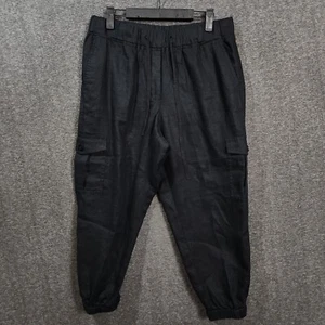 NWT Talbots Womens Linen Pants Sz Petite Med Black Cargo High Waist Tapered $99 - Picture 1 of 13