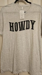 Womens Large "Howdy" Graphic T-Shirt. NWT. Canvas Shirt. Gray/White/Black. - Picture 1 of 2