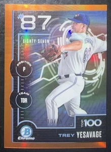 2025 Bowman Chrome Trey Yesavage Top 100 Orange Refractor /25 - Picture 1 of 2