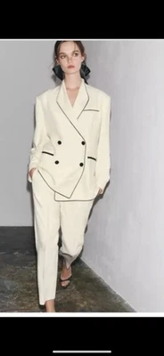 Nuevo Conjunto Traje Zara Colección ZW Nuevo Mujer Talla Pequeña S Beige Con Borde En Contraste Foto 1 de 4