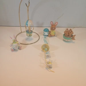 5 Wooden Easter Ornaments Bunny Rabbit Taiwan - Picture 1 of 13