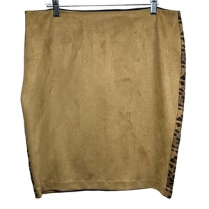 Michael Tyler Brown Faux Suede Leopard Print Pencil Mini Skirt Size Large - Picture 1 of 7
