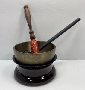 Vintage Singing Bowl w/ Base Tibetan For Meditation Yoga Small with two Mallets - Picture 1 of 24