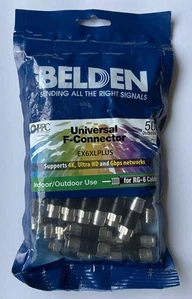 Belden PPC EX6XLPLUS RG6 COAX Coaxial Cable 50 Pack Compression Connectors - Picture 1 of 2