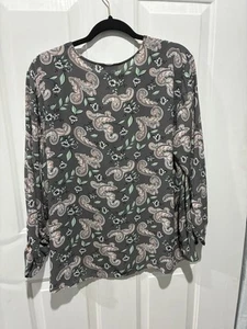Ann Taylor Loft Women's Floral Print Blouse Navy, Long Sleeve, Size XL - Picture 1 of 4