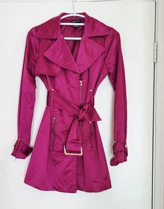 VTG Rampage Dress Jacket M Fushcia Satin Trench Coat Y2k Steampunk - Picture 1 of 15