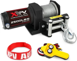 XPV Auto 2500lbs Argano Elettrico 12V Impermeabile Cavo Acciaio Cablato Telecomando e Piastra - Foto 1 di 6