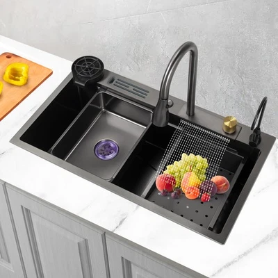 Fregadero de cocina Flying Rain 31,5"" cascada acero inoxidable con grifo abatible Foto 1 de 4