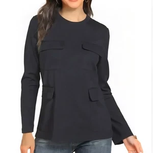 COMME DES GARCONS Japan 4 Pocket Tee Pullover Long Sleeve Top Black Poly LARGE - Picture 1 of 14