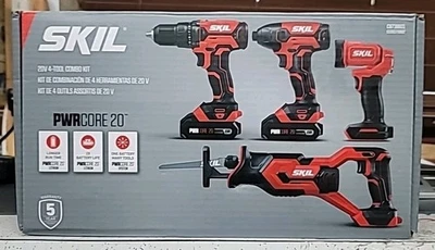 SKIL CB739601 20V PWRCORE 4-Tool Combo Kit Drill, Impact, Recip. Saw, Spot light - Image 1 of 3
