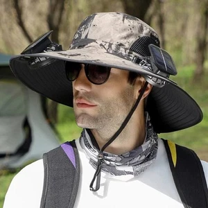 Verano Unisex Exterior Alimentado por Energía Solar Ventilador Ala Ancha Sombrero con 2 Ventiladores Pesca Senderismo - Imagen 1 de 9