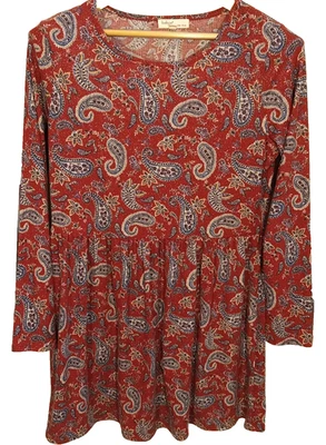 Bebop Dress Womens XXL Red Paisley Holiday Sparkle Long Sleeve Stretch Comfy - Image 1 of 4