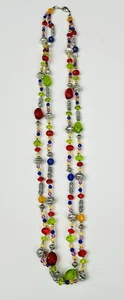 Vintage Multi-Color Faceted Acrylic Bead Necklace Spring Red Green Silver - Picture 1 of 13