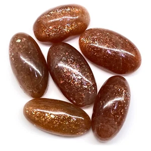 6 Pcs Natural Orange Sunstone Untreated Oval Cabochon Glossy Loose Gemstones - Picture 1 of 11