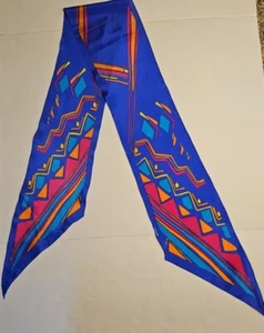 Vintage Schal mit geometrischem Muster Mod 70er royalblau schmal 62 Zoll - Bild 1 von 6