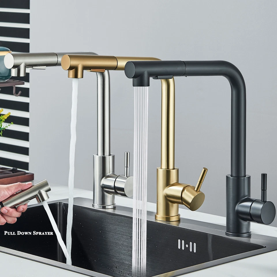 FORIOUS Kitchen Faucet Single Handle 1 Hole Swivel Sink Mixer Faucet Pull Down Sprayer