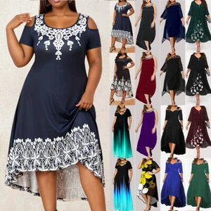 Plus Size 20-30 Women Floral Maxi Long Dress Ladies Summer Party Evening Dress - Picture 1 of 114