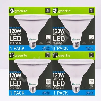 4 Pack Greenlite 120W Equivalent PAR38 Flood light Sensor 12W LED Dusk To Dawn