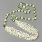 Glass Bead Necklace Lime Green Opaque Crackled Iridescent Tube Seed Waterfall 32