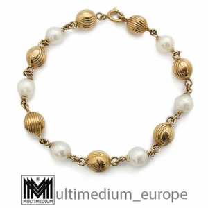 750 er Gold Zucht Perlen Armband Arm kette 18k 18ct pearl gold bracelet - Bild 1 von 6