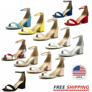 DREAM PAIRS Women Low Chunky Block Heel Sandals Ankle Strap Open Toe Dress Shoes - Picture 1 of 89