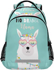 Eionryn Cute Llama Alpaca Heart Glasses Backpack No Drama 