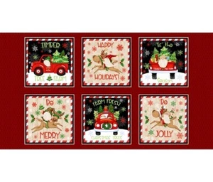 Henry Glass Timber Gnomies Tree Farm Gonk Jolly Merry Panel 100% Cotton Fabric - Picture 1 of 7