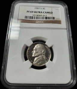 1987 S Jefferson 5c NGC pf69 Ultra Cameo - Picture 1 of 6