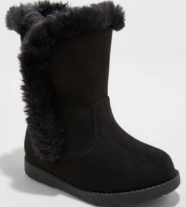 Cat & Jack Toddler Girls Katrina Fleece Fashion Cozy Winter Zipper Boots Black - Picture 1 of 3