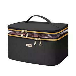 Large Travel Makeup Bag Doublelayer Cosmetic Organizer For Brushes And Toiletry - Picture 1 of 7