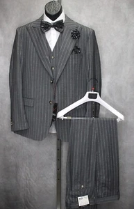 Mens Vitali Modern Fit Suit 3pc Grey Chalk Striped Formal Suit - Picture 1 of 9