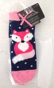 CUDDL DUDS Girls Fox Double Layer Slipper Socks - Size 4 to 10 - Navy & Pink NEW - Picture 1 of 3