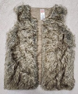 ☆ Wonder Nation Girl's Faux Fur Front Knit Back Vest Size M 7-8 Brown Multicolor - Picture 1 of 7