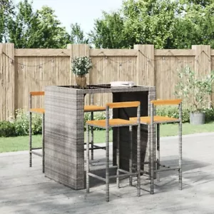 vidaXL Bar Stools 4 pcs Grey Poly Rattan and Solid Wood Acacia - Picture 1 of 8