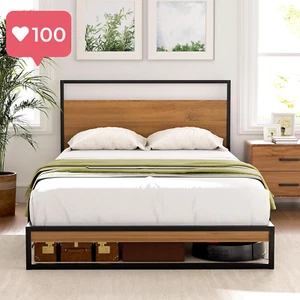 King Single Metal Bed Frame with Headboard – Heavy-Duty Metal Platform Bed - Picture 1 of 12
