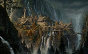 The Hobbit Artwork Lord of the Rings Rivendell The Last Homely House Fine Art - Picture 1 of 2