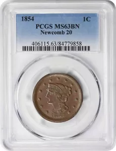 1854 Large Cent Newcomb 20 MS63BN PCGS - Picture 1 of 3