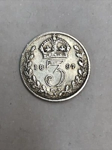 Great Britain 1897 3 Pence - Silver Coin - Great Condition - Picture 1 of 2