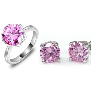 2024 Valentine's Jewelry Set Natural Sweet Pink Topaz Silver Earrings Ring 7 8 9 - Picture 1 of 8