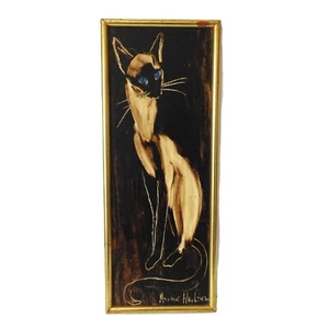 Pintura original de gato siamés Anne Hudson a bordo arte de mediados de siglo - Imagen 1 de 12