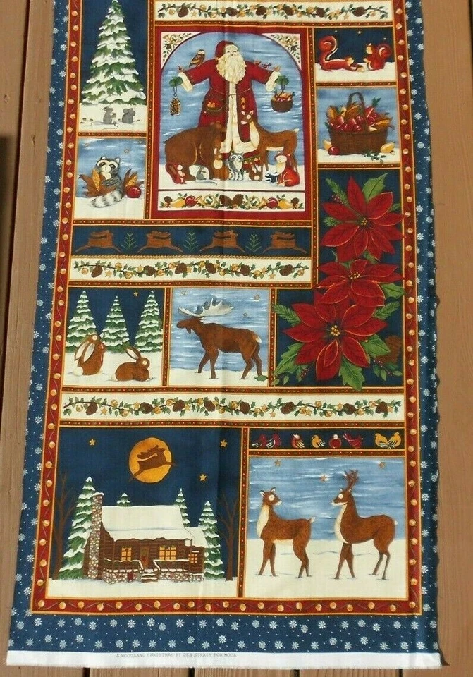 Moda Fabric Panel WOODLAND CHRISTMAS Deb Strain Santa for Animals Log Cabin Deer - Image 1 of 1