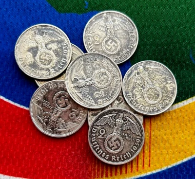 Alemania Segunda Guerra Mundial Moneda de Plata Alemana Tercer Reich Reich Reichsmark (1) moneda Tonificada Foto 1 de 2