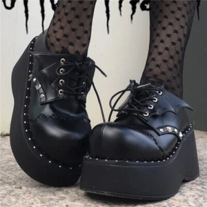 Lolita Bat Wings Platform Shoes Gothic Halloween Cosplay Tie Round Toe Creepers - Bild 1 von 15