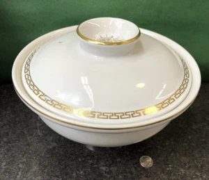 The Hall China Company Vintage Casserole Dish With Vented Lid Trimmed in Gold - Picture 1 of 16