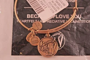 NWT Authentic ALEX AND ANI Because I Love You Expandable Charm Bangle in Gold - Picture 1 of 6