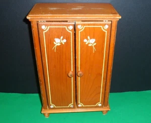 DOLL CLOTHES  WARDROBE WOOD BEDROOM FURNITURE CLOTHES CLOSET STORAGE 1950'S 10.5 - Picture 1 of 5