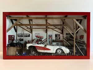 VINTAGE 1957 CHEVY CORVETTE Repair Garage Shadow Box 3D Diorama. GORGEOUS!!! - Picture 1 of 24